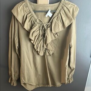 Elegant Tan Ruffle Blouse